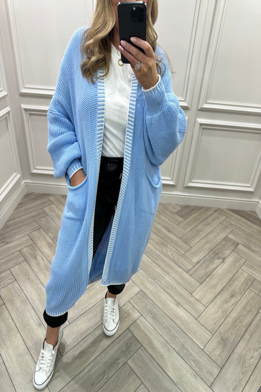 Blanket Stitch Hem Longline Cardigan One Size (8-18)